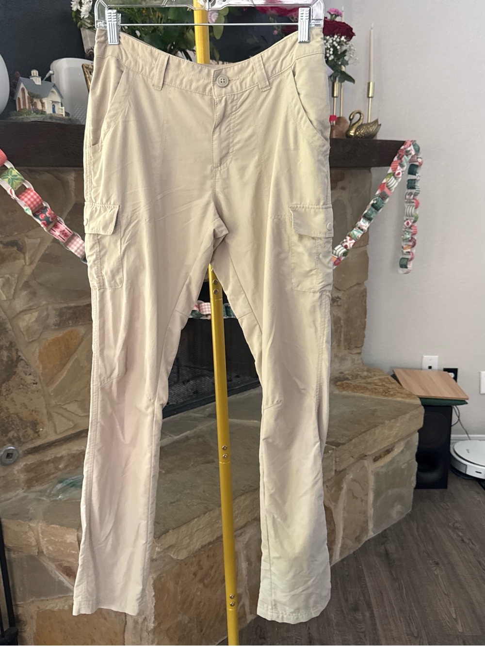 Women's Beige Boot Cut Cargo Pants - Lightweight Flare Utility